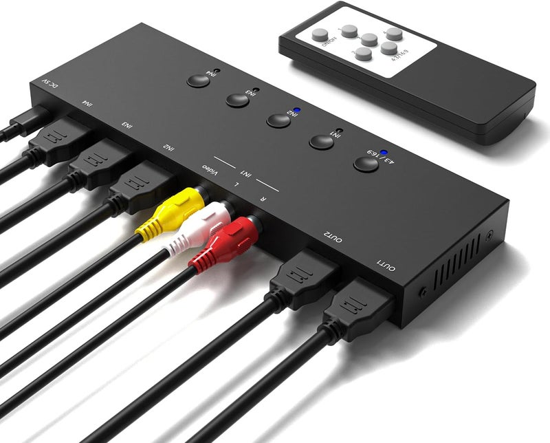 Ruipoo 4In to 2Out HDMI/AV Switch (1 AV Input+3 HDMI 2.0 Inputs) RCA to 2Port HDMI Converter for PS1/2/3/4/5, N64, SNES, Switch, DVD, Roku etc. - Image 4