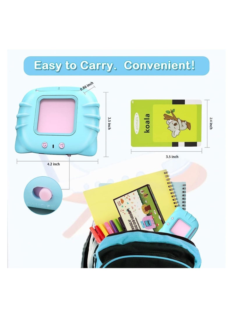 Educational Toy for Kids Listen and Learn Literacy Audible Flash Cards for Toddlers 1-6 Years Old Boys Girls Flashcards Device with 112 pcs Double-Sided Cards, Blue Reader - Image 4