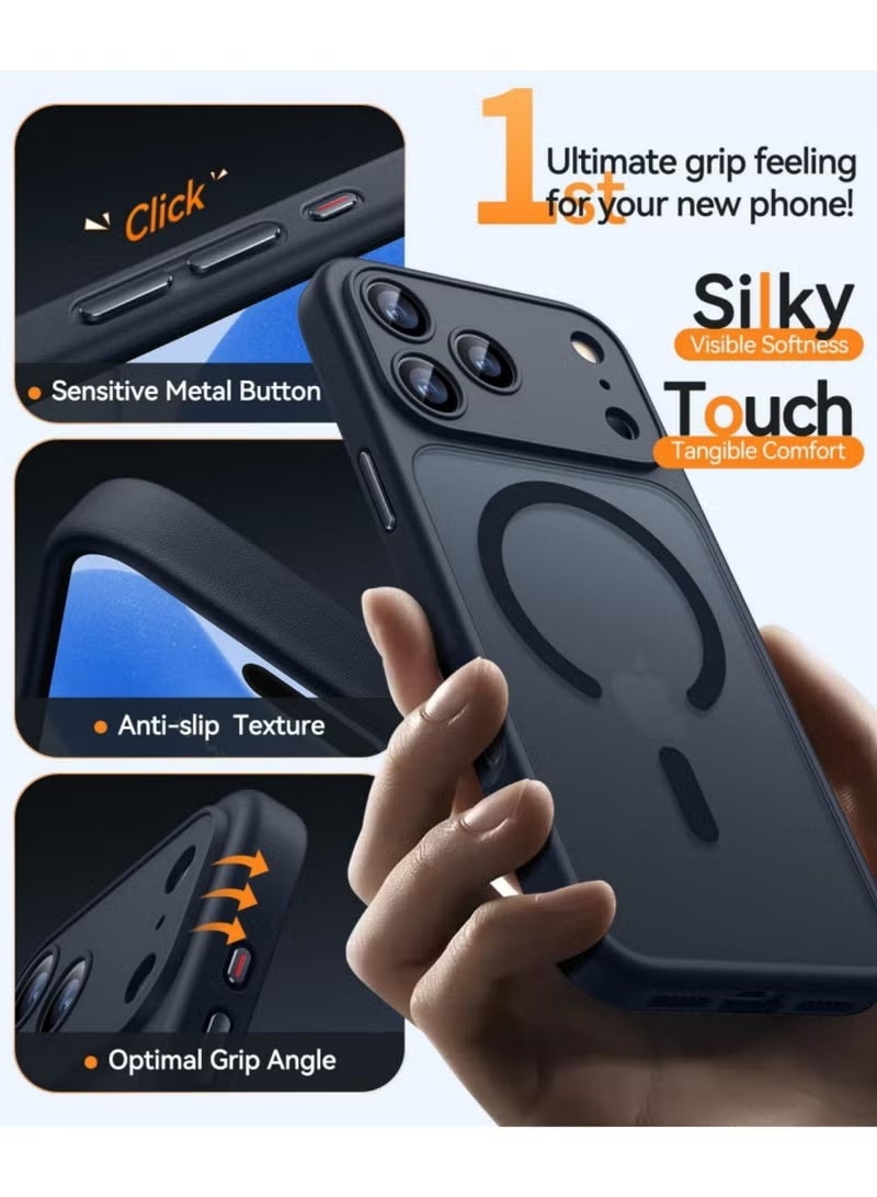 لجهاز iPhone 17 Pro Case 6.3 بوصة، حلقة مغناطيسية مدمجة، حماية محسّنة للكاميرا، متوافق مع Magsafe، مقاوم للصدمات بمستوى عسكري، غطاء غير لامع شفاف ومقاوم للانزلاق، (أسود) - Image 5