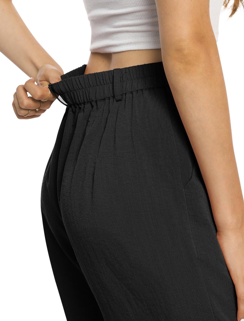 Feiersi Womens Casual Wide Leg Pants High Waisted Button Down Straight Long Trousers Palazzo Pants(Black,Medium) - Image 3