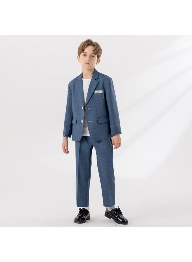 Luobobeibei Boys Casual Blazer Children's British Style Suit Boys Piano Host Runway Formal Dress Blue 130 - Image 4