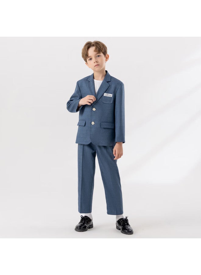 Luobobeibei Boys Casual Blazer Children's British Style Suit Boys Piano Host Runway Formal Dress Blue 130 - Image 2