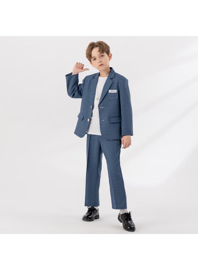 Luobobeibei Boys Casual Blazer Children's British Style Suit Boys Piano Host Runway Formal Dress Blue 130 - Image 5