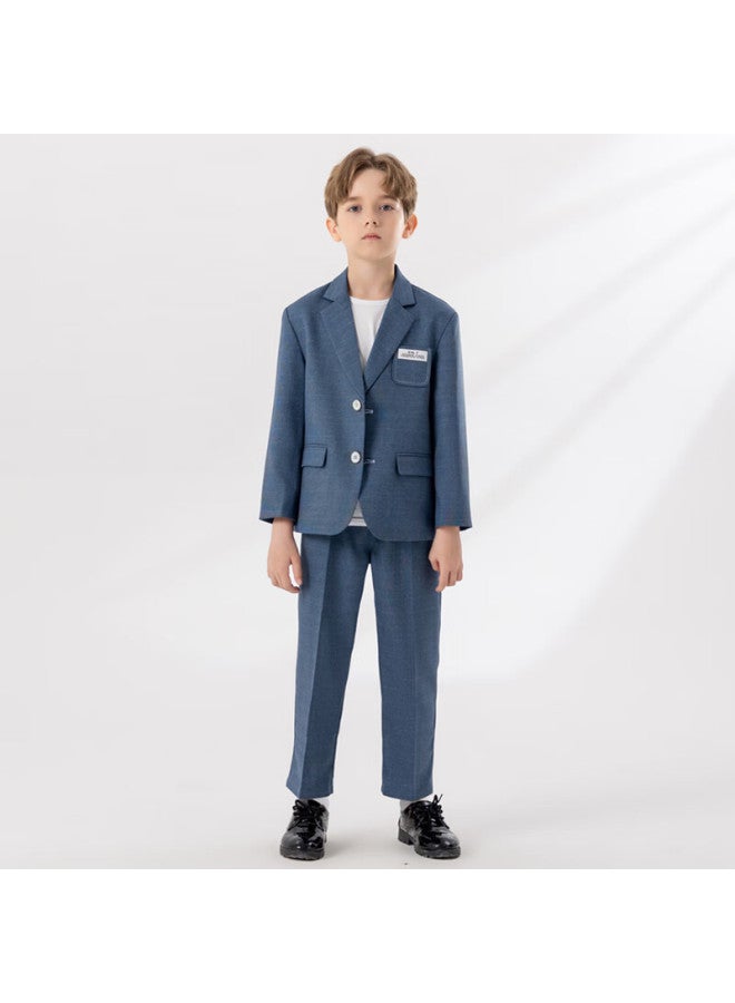 Luobobeibei Boys Casual Blazer Children's British Style Suit Boys Piano Host Runway Formal Dress Blue 130 - Image 3