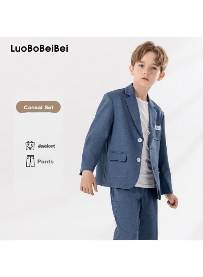 Luobobeibei Boys Casual Blazer Children's British Style Suit Boys Piano Host Runway Formal Dress Blue 130 - Image 1
