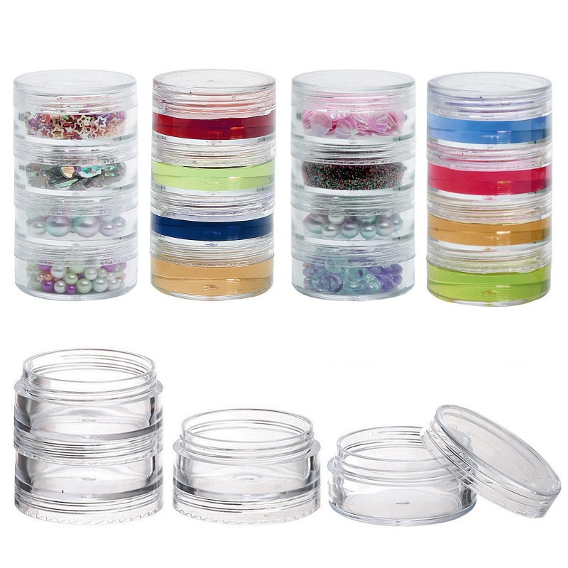 5 Set 20 Pieces Stackable Cosmetic Containers with Screw Lids and Labels10 Grams Clear Plastic Empty Jars Small Makeup Sample Containers for Beauty Products