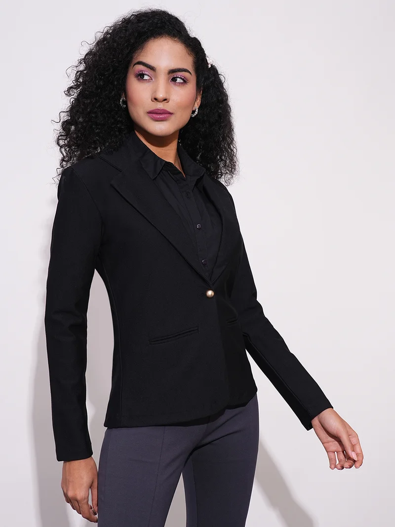 جلو باص جاكيت بليزر نسائي جلووبس بياقة مشقوقة وأكمام طويلة وحافة منحنية مفتوح من الأمام