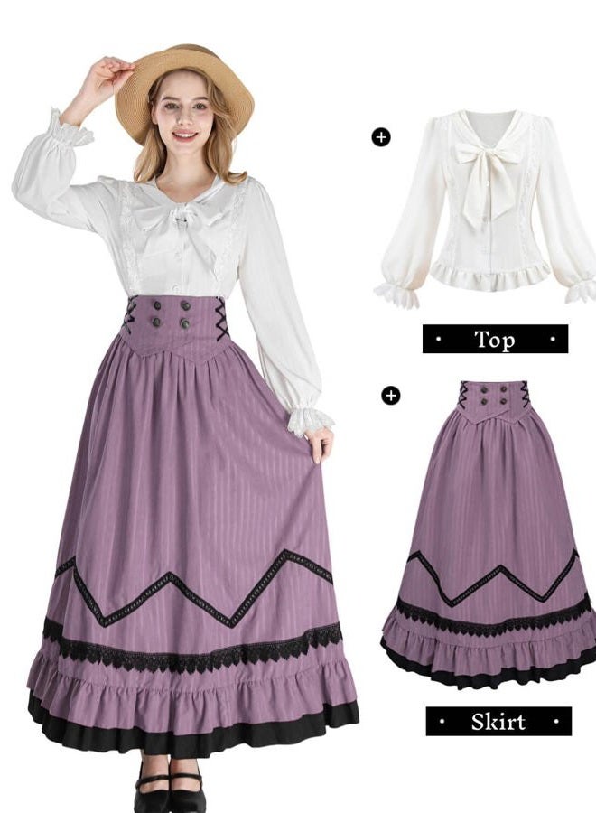 Nuoqi Edwardian Dress for Women 1800s Victorian Dress Costume Edwardian Costume Blouse Skirt Set, Purple, Medium - Image 2