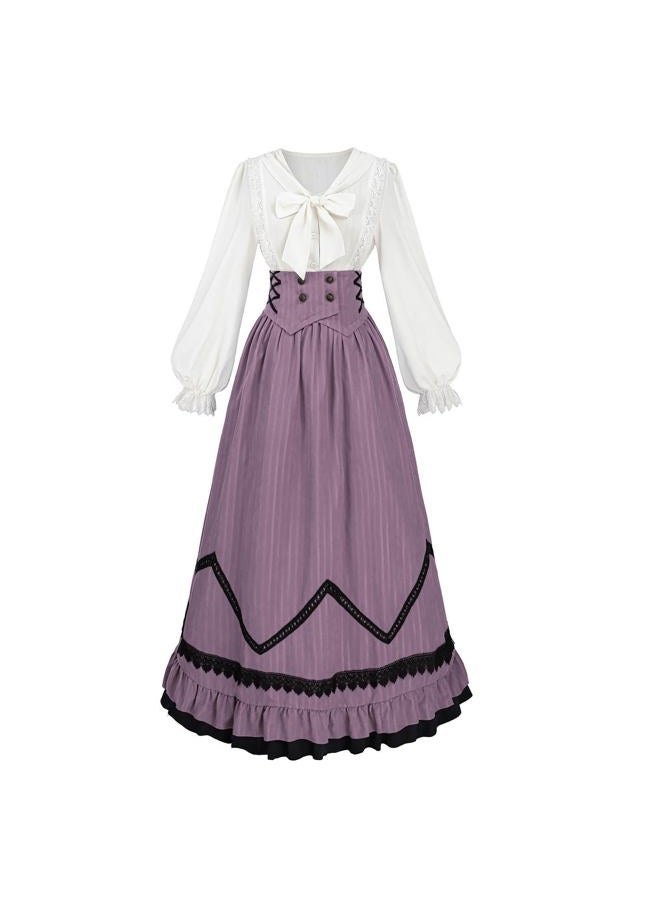 Nuoqi Edwardian Dress for Women 1800s Victorian Dress Costume Edwardian Costume Blouse Skirt Set, Purple, Medium - Image 1
