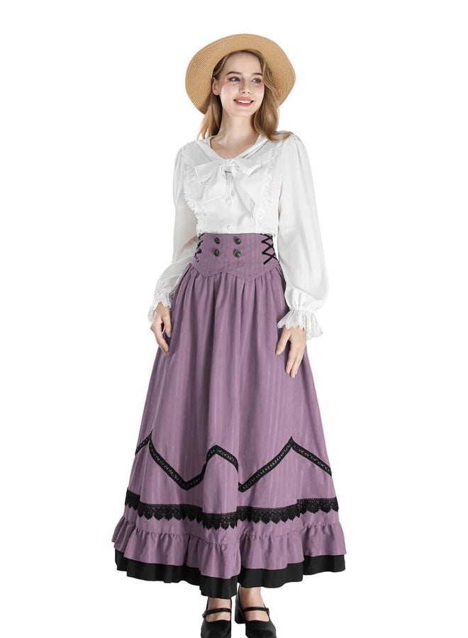 Nuoqi Edwardian Dress for Women 1800s Victorian Dress Costume Edwardian Costume Blouse Skirt Set, Purple, Medium - Image 3