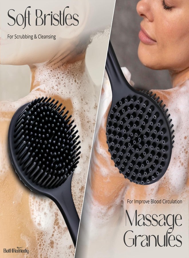 BatHRemedy Soft Silicone Back Scrubber Long Handle Bath Brush, Body Scrubber Bath Brush, Scalp Massager for Hair, Face Scrubber Brush, Combination Combo, Super-Exfoliating & Lathering Body Scrubber (5 In 1 Combo) - Image 2