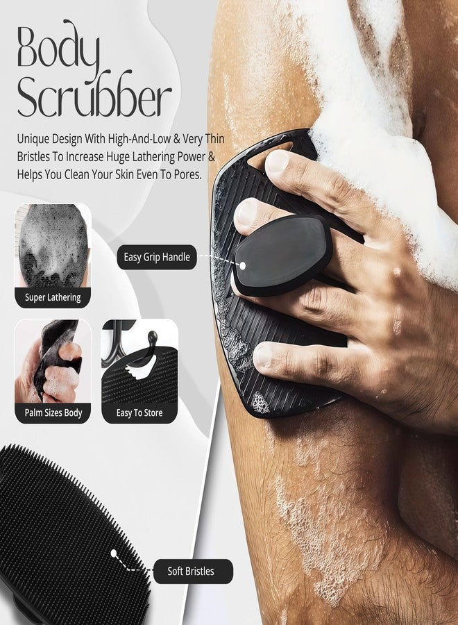 BatHRemedy Soft Silicone Back Scrubber Long Handle Bath Brush, Body Scrubber Bath Brush, Scalp Massager for Hair, Face Scrubber Brush, Combination Combo, Super-Exfoliating & Lathering Body Scrubber (5 In 1 Combo) - Image 3