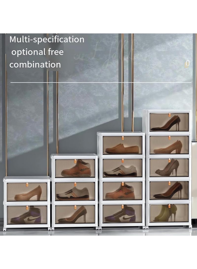 TOMSHOO صناديق تخزين قابلة للطي من 5 طبقات مع عجلات وغطاء، منظمات خزانة قابلة للتكديس، حاويات بلاستيكية قابلة للطي للمنزل والمكتب وغرفة النوم وصندوق تخزين منظم الأحذية، رف أحذية محمول قابل للطي - Image 2