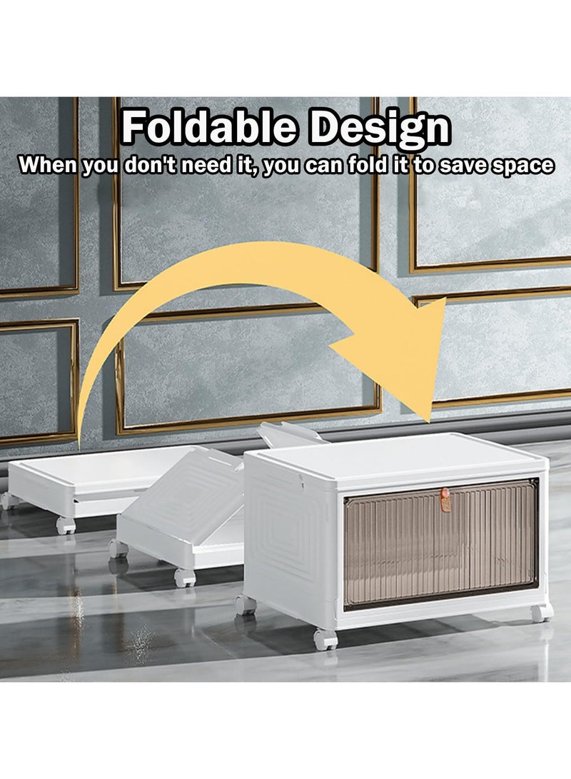 TOMSHOO صناديق تخزين قابلة للطي من 5 طبقات مع عجلات وغطاء، منظمات خزانة قابلة للتكديس، حاويات بلاستيكية قابلة للطي للمنزل والمكتب وغرفة النوم وصندوق تخزين منظم الأحذية، رف أحذية محمول قابل للطي - Image 5