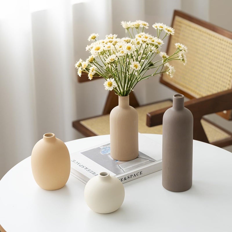 vaurcesa Modern Ceramic Vase Set, Neutral Colors, Decorative Vases for Home Shelf Decor, 4 Piece Collection, Happy Birthday Gifts for Women Mom Her Friend Sister Wife Grandma, Self Care Gift (Coffee Mix set 4) - Image 5