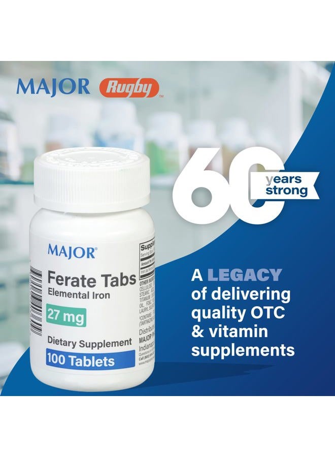Major Pharmaceuticals Major 27 mg Ferate Tabs - Ferrous Gluconate Elemental Iron Dietary Supplement - 100 Tablets (3 Pack) - Image 2