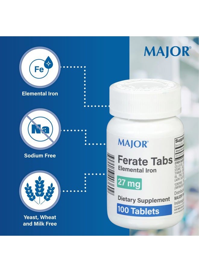 Major Pharmaceuticals Major 27 mg Ferate Tabs - Ferrous Gluconate Elemental Iron Dietary Supplement - 100 Tablets (3 Pack) - Image 4