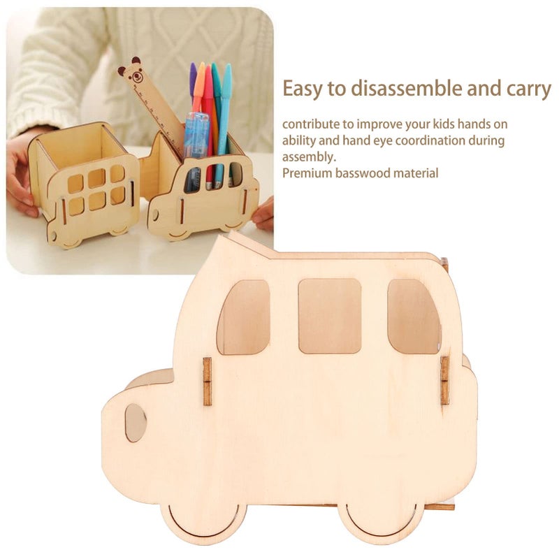 Easy Assembly London Bus Wooden Pen Holder Desk Organizer For Kids Home Office - Image 5