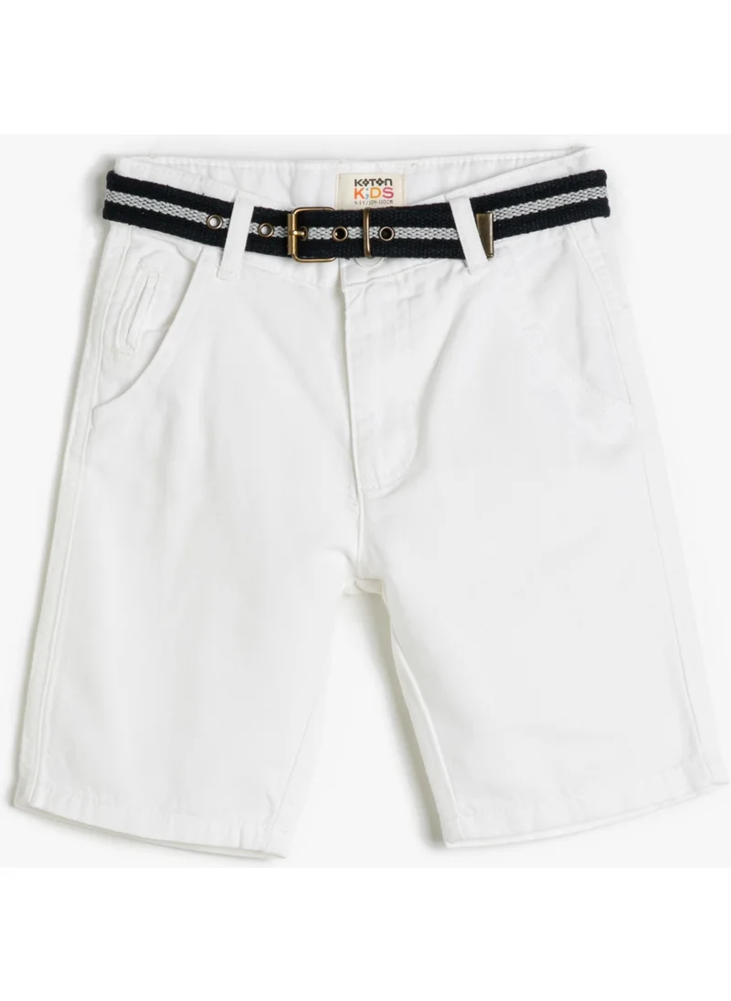 كوتون Boy Slim Belted Shorts with Pockets, Elastic Waist Detail, Above Knee Cotton