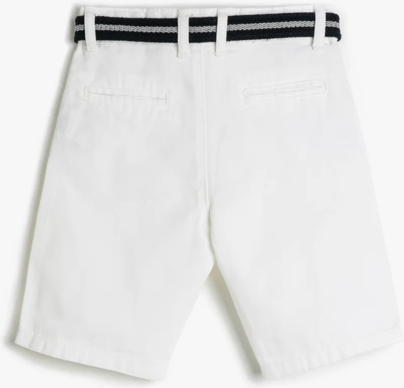 KOTON Boy Slim Belted Shorts with Pockets, Elastic Waist Detail, Above Knee Cotton