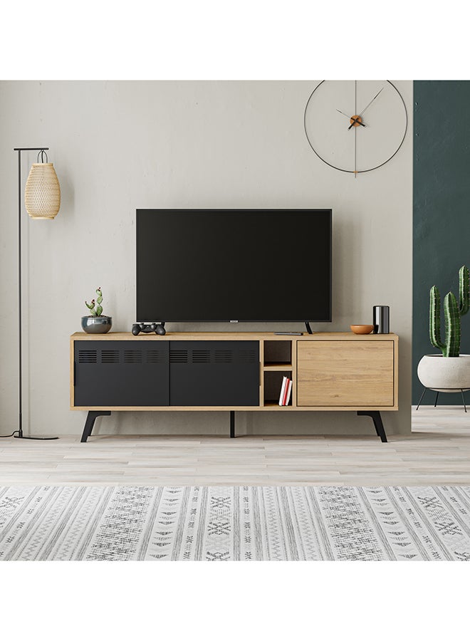 Mourah Home Lulia Tv Stand Up To 55 Inch| Modern Tv Unit Metal Legs 1 Metal Slide Door 1 Open Shelf 1 Door| Storage Cabinet | 148.2X40X48.6 Cm (Oak)- 2 Years Warranty - Image 2
