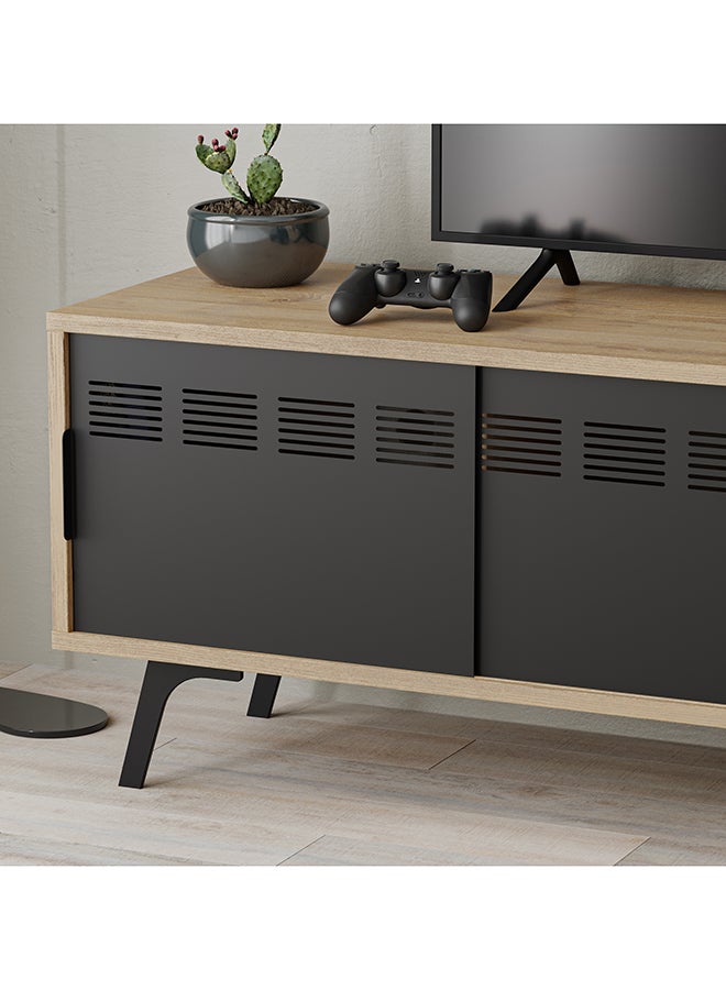 Mourah Home Lulia Tv Stand Up To 55 Inch| Modern Tv Unit Metal Legs 1 Metal Slide Door 1 Open Shelf 1 Door| Storage Cabinet | 148.2X40X48.6 Cm (Oak)- 2 Years Warranty - Image 4