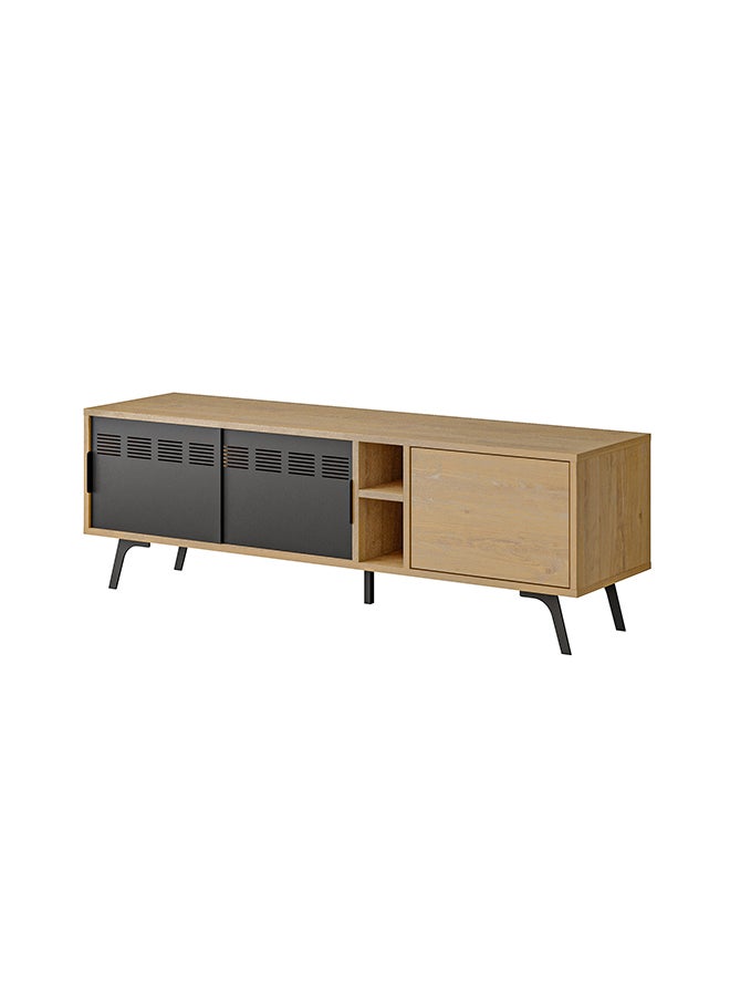 Mourah Home Lulia Tv Stand Up To 55 Inch| Modern Tv Unit Metal Legs 1 Metal Slide Door 1 Open Shelf 1 Door| Storage Cabinet | 148.2X40X48.6 Cm (Oak)- 2 Years Warranty - Image 5