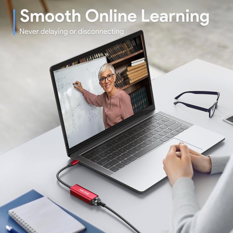 ABLEWE USB C to Ethernet Adapter, ABLEWE Type-C to RJ45 Gigabit Ethernet Adapter, Thunderbolt 3 to RJ45 LAN Network Adapter Compatible for MacBook Pro/Air, iPhone 15/16 Pro/Max, iPad Pro, Dell XPS (Red) - Image 3