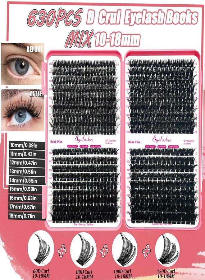 DNSGOOR DIY Fluffy Lash Extension Kit 630Pcs 10-18mm D Curl Lashes Clusters with Lash Bond and Seal Glue Remover Lash Shampoo Cleansing Brush Headband Wristband Tweezers Eyelash Brush Applicator - Image 2