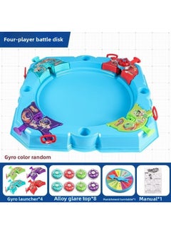 Toy Double Top Battle Pull Line Parent-Child Combat Interactive Table Game Luminous Alloy Boy-Colour:Upgraded Blue Four-person Gyro Plate + 8 Luminous Gyros (comes With A Penalty Plate)