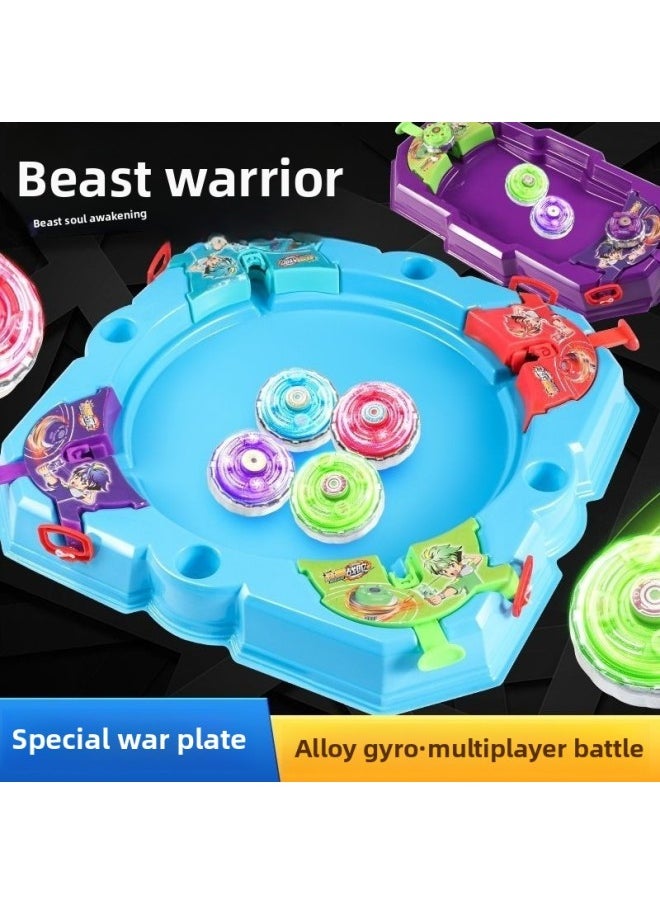 Generic - Toy Double Top Battle Pull Line Parent-Child Combat Interactive Table Game Luminous Alloy Boy-Colour:Upgraded Blue Four-person Gyro Plate + 8 Luminous Gyros (comes With A Penalty Plate) - Image 1