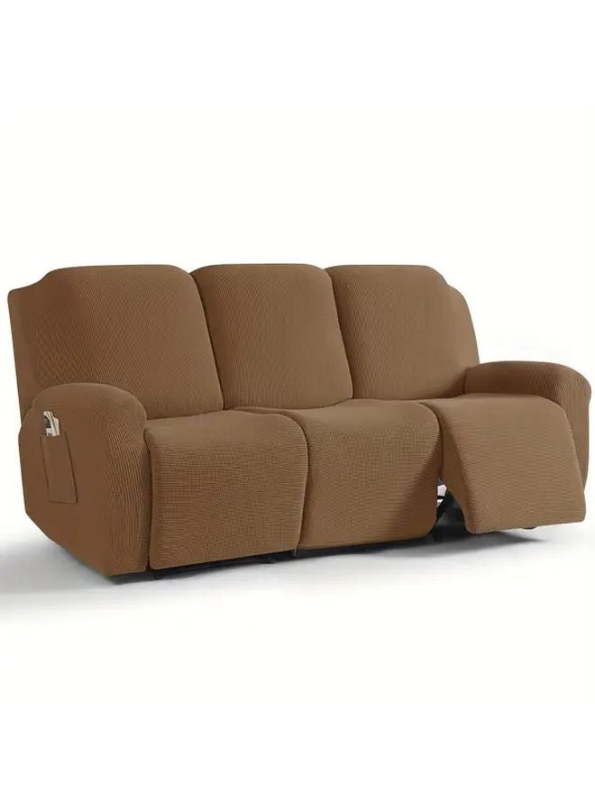 طقم غطاء أريكة ثلاثية المقاعد قابل للانحناء باللون البني القهوة الغامق، كامل التغطية، مصنوع من المخمل الصناعي المشابه للجاد - Image 1