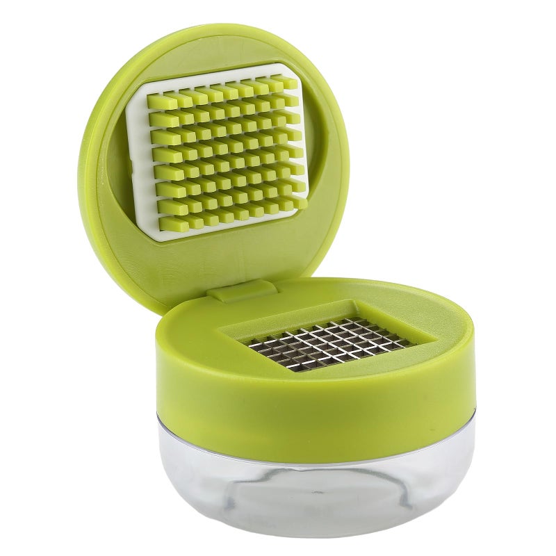 DOSMAMZ 2PCS Garlic Presses, Garlic Chopper, Stainless Steel Blades Cutter, Crusher, Mincer, and Storage Container - Includes 2PCS mini Brushes - Suitable for both Home and Camping â€“ (Green) - Image 2