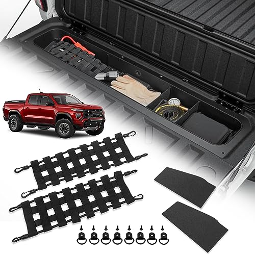 TECHPICCO Tailgate Organizer Compatible with Chevy ColoradoGMC Canyon 2025 2024 2023 Tailgate Cargo Nets Dividers Drings Compatible with Chevy ColoradoGMC Canyon Accessories 2023