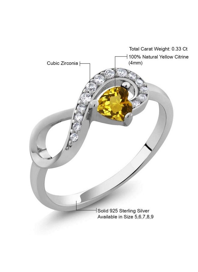 GEM STONE KING 925 Sterling Silver Yellow Citrine Infinity Ring For Womengirls (0.33 Cttw Heart Shape 4Mm Gemstone November Birthstone Size 5)  - Image 5
