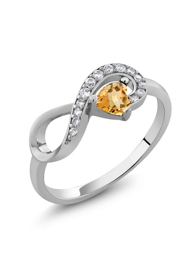 GEM STONE KING 925 Sterling Silver Yellow Citrine Infinity Ring For Womengirls (0.33 Cttw Heart Shape 4Mm Gemstone November Birthstone Size 5)  - Image 1