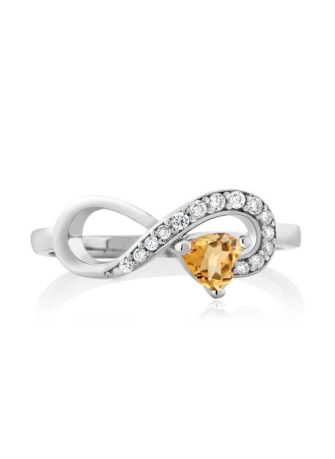 GEM STONE KING 925 Sterling Silver Yellow Citrine Infinity Ring For Womengirls (0.33 Cttw Heart Shape 4Mm Gemstone November Birthstone Size 5)  - Image 2