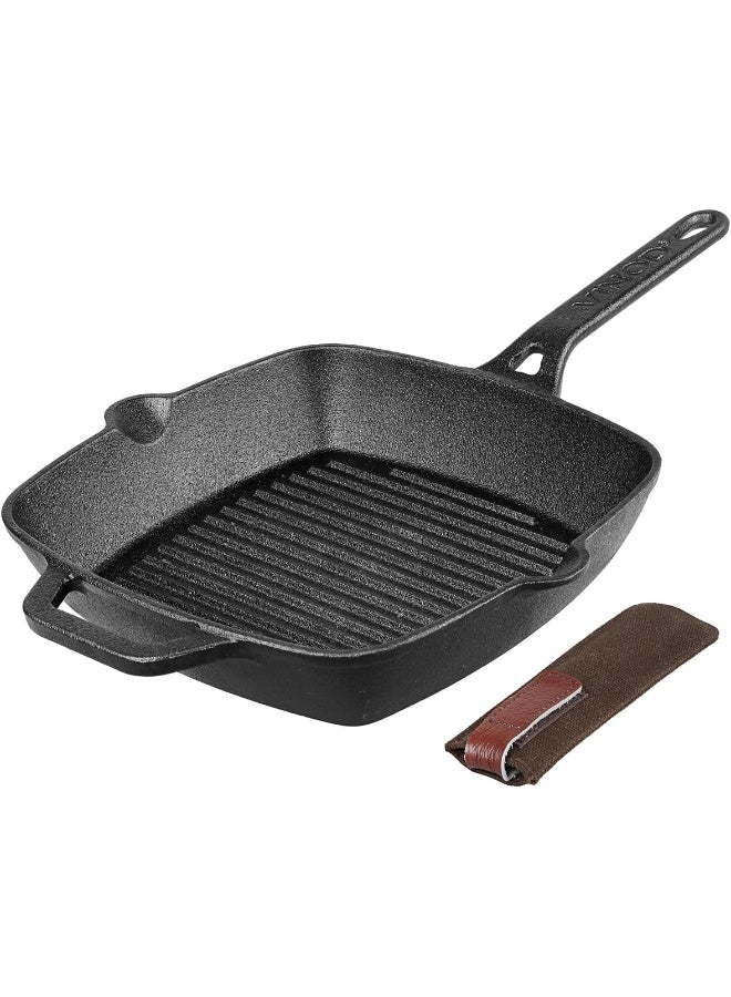 VINOD مقلاة الشواء من الحديد الزهر مسبقة التتبيل من فينود ليجاسي - 24 سم، مناسبة للطبخ بالحث، سوداء - Image 1