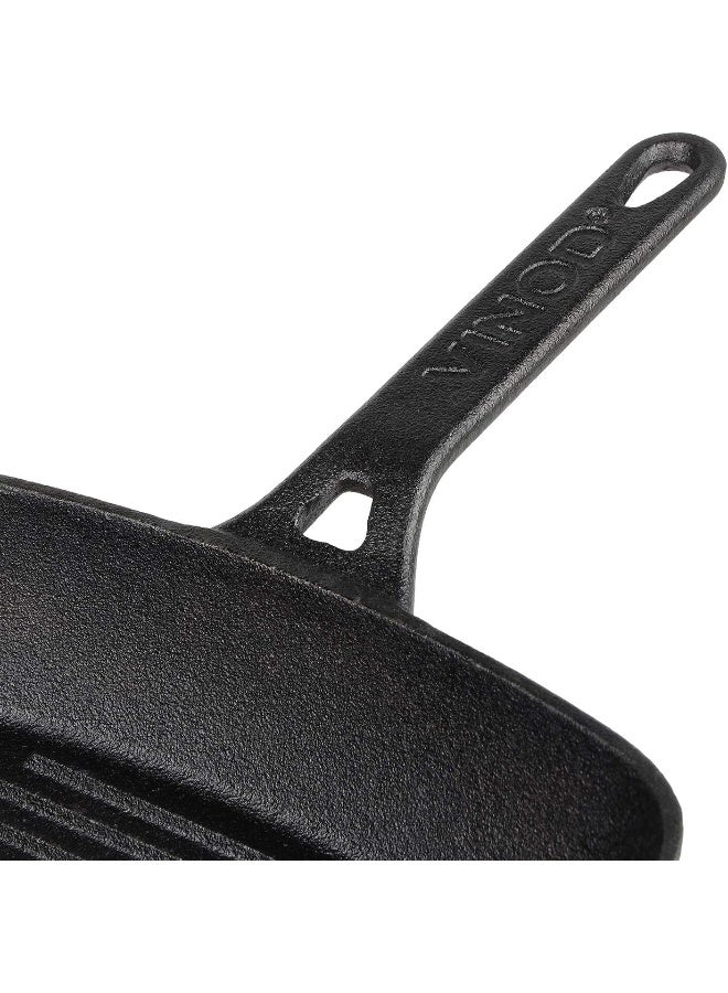 VINOD مقلاة الشواء من الحديد الزهر مسبقة التتبيل من فينود ليجاسي - 24 سم، مناسبة للطبخ بالحث، سوداء - Image 3