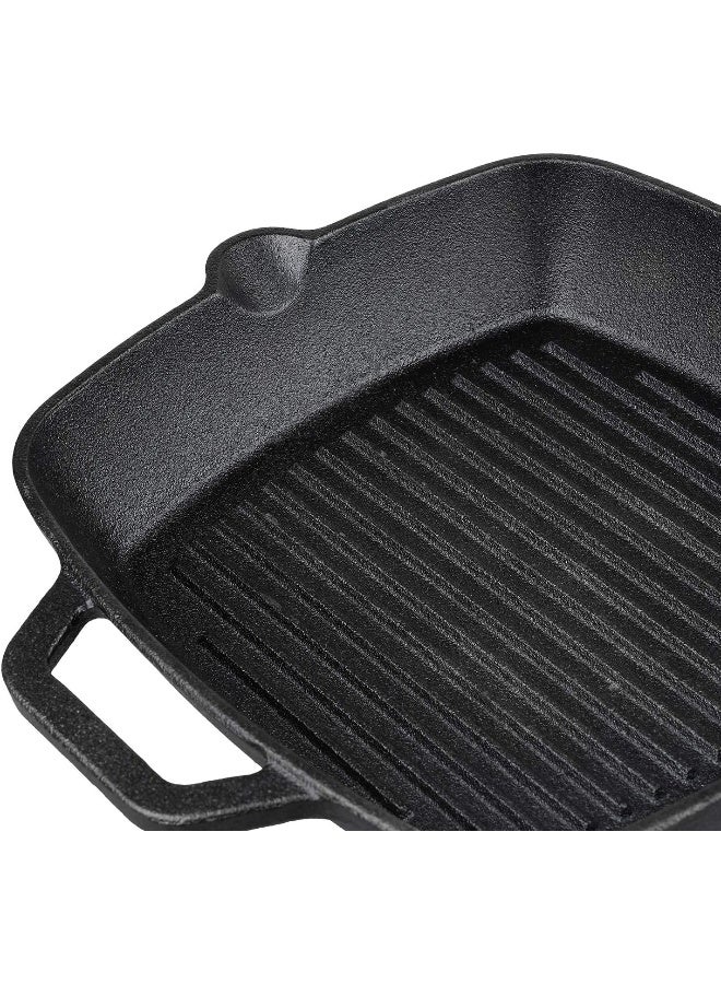 VINOD مقلاة الشواء من الحديد الزهر مسبقة التتبيل من فينود ليجاسي - 24 سم، مناسبة للطبخ بالحث، سوداء - Image 4