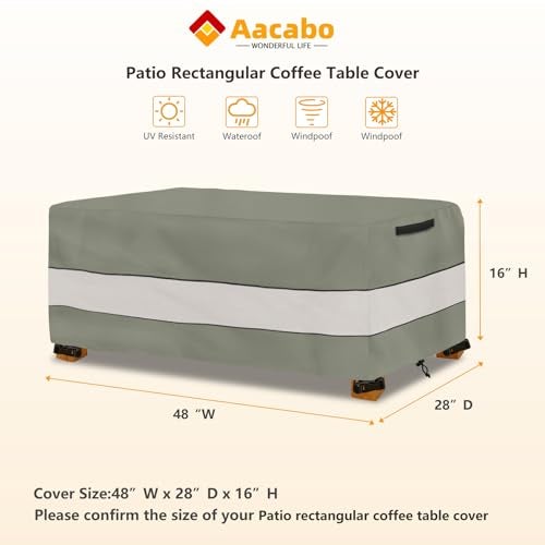 Aacabo Waterproof Outdoor Coffee Table CoverRectangular Patio Small Side Table CoverOutdoor Table Covers Rectangle Waterproof48 x 28 x 16 inch Grey Green - Image 3