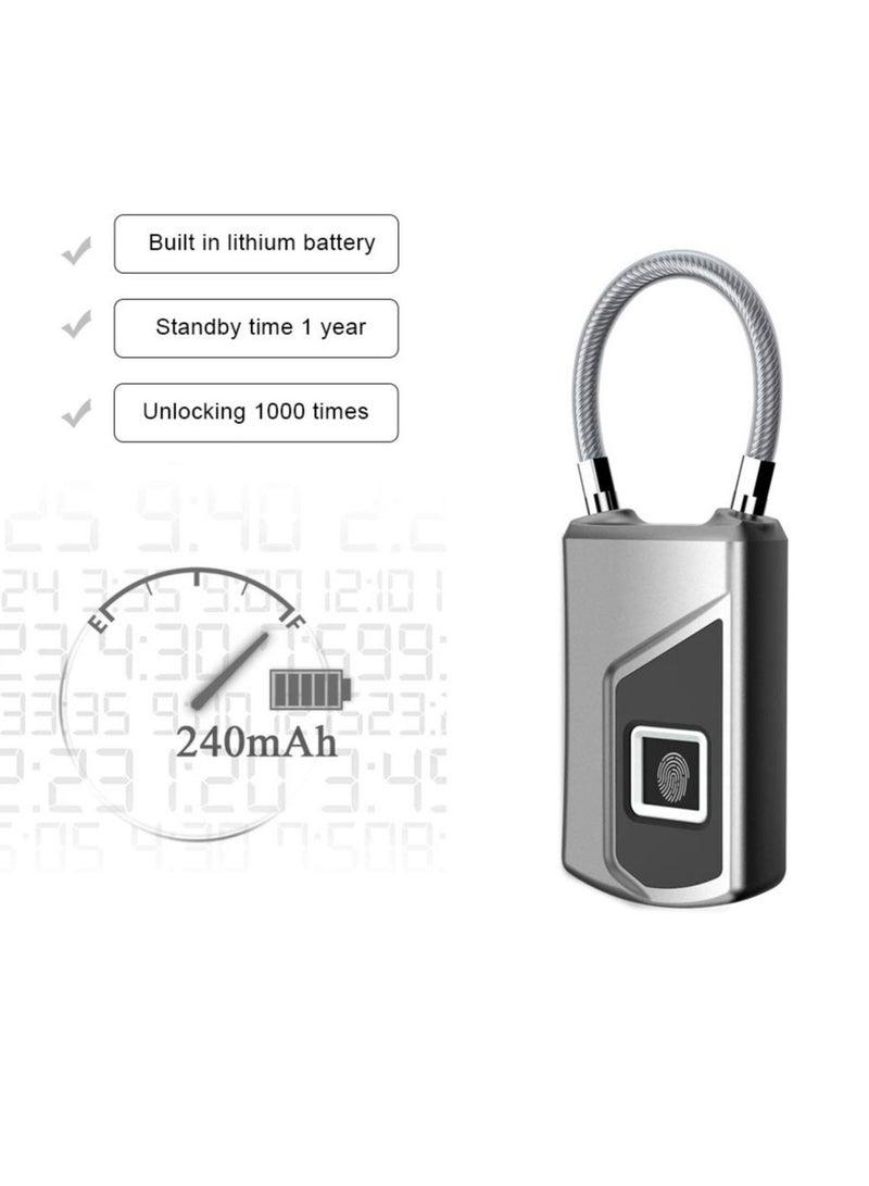 SOLARAE Fingerprint Padlock,Electronic Door Lock Fingerprint Recognition Smart Keyless Rechargeable Waterproof Security Antitheft Padlock for Backpack Suitcase Bicycle - Image 4