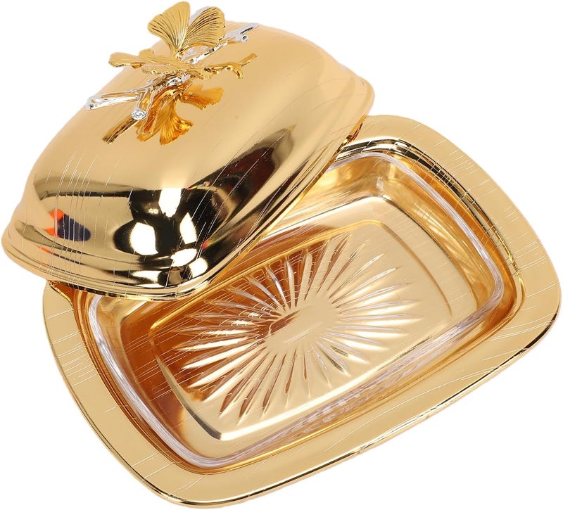 Generic Butter Dish, Iron Alloy Rectangle Butter Dish with Lid, Timeless & Elegant Design, Utility Modern with Graceful Patterns for Home Kitchen Party, 7.4x5.4x3.5in (Rectangle Gold) - Image 3