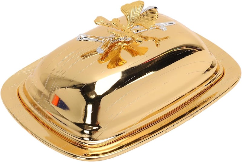 Generic Butter Dish, Iron Alloy Rectangle Butter Dish with Lid, Timeless & Elegant Design, Utility Modern with Graceful Patterns for Home Kitchen Party, 7.4x5.4x3.5in (Rectangle Gold) - Image 5