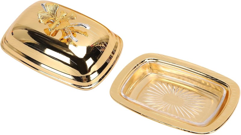 Generic Butter Dish, Iron Alloy Rectangle Butter Dish with Lid, Timeless & Elegant Design, Utility Modern with Graceful Patterns for Home Kitchen Party, 7.4x5.4x3.5in (Rectangle Gold) - Image 4