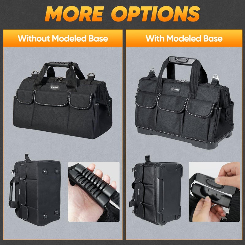 TICONN Heavy Duty Tool Bag with Multi-Pockets, Portable Tool Box Organizer Storage Bag, with Adjustable Shoulder Strap and Ergonomic Handle (Black, 16" Standard Base) - Image 5