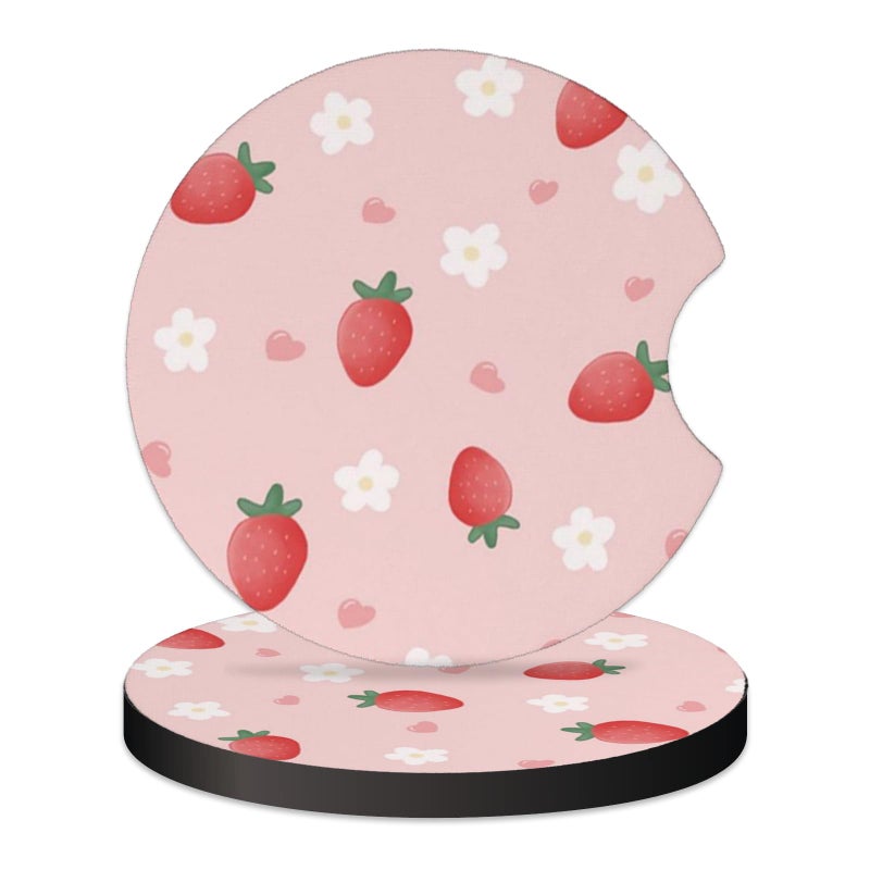 KARREAL 2 Pcs Car Cup Coasters Cute Strawberry Universal NonSlip Rubber Car Coasters for Cup Holders 275 inch Car Interior Accessories for Women - Image 3