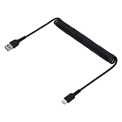 Startech.com StarTechcom 3ft 1m USB A to C Charging Cable Coiled Heavy Duty Fast Charge Sync USBC Cable USB 20 A to TypeC Cable Rugged Aramid Fiber Durable Male to Male USB Black R2ACC1MUSBCABLE - Image 3