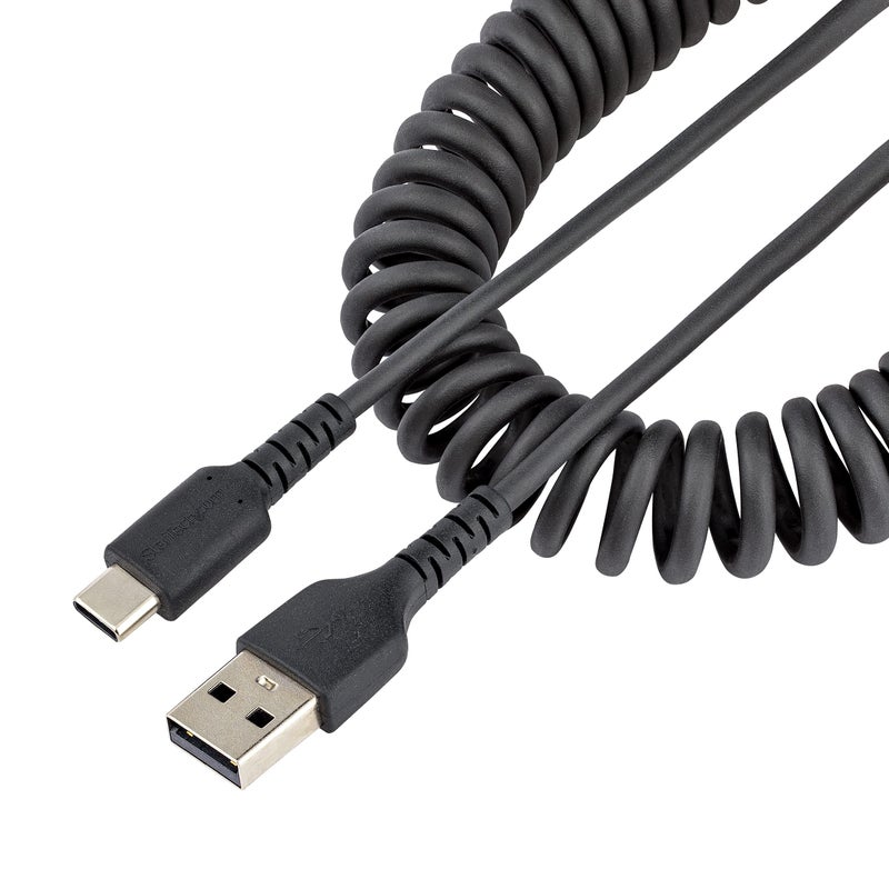 Startech.com StarTechcom 3ft 1m USB A to C Charging Cable Coiled Heavy Duty Fast Charge Sync USBC Cable USB 20 A to TypeC Cable Rugged Aramid Fiber Durable Male to Male USB Black R2ACC1MUSBCABLE - Image 2