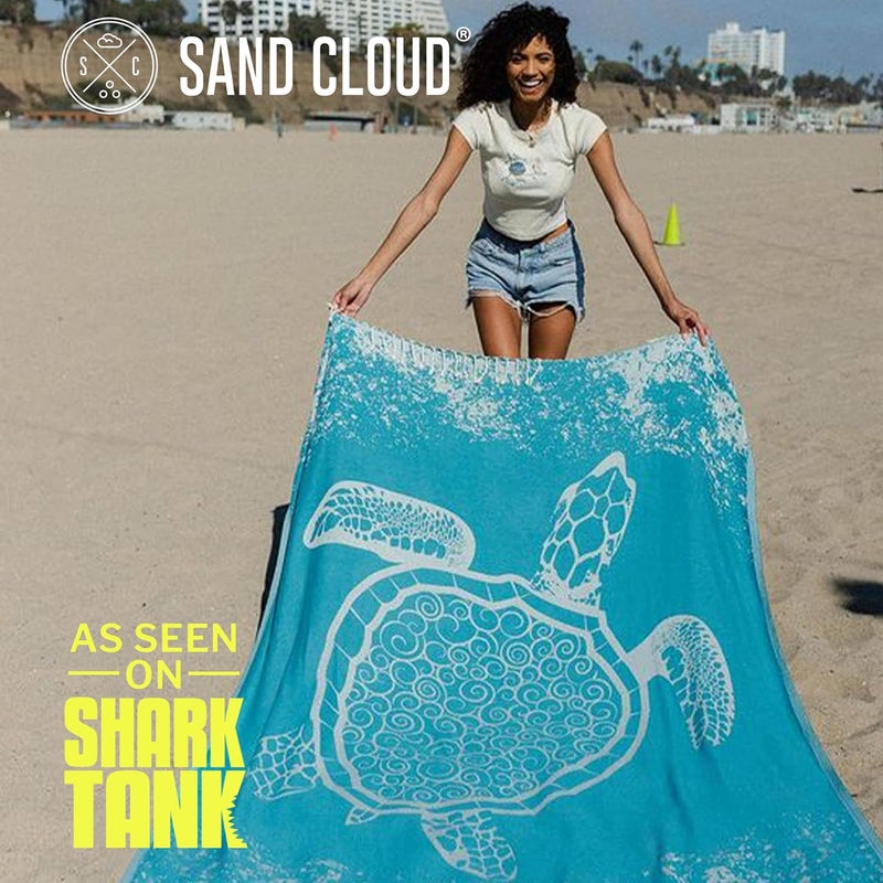Sand Cloud Extra Large Turkish Beach Towel - Free 100% Organic Cotton Yarn Quick Dry for Beach, Picnic, Blanket or Bath As Seen on Shark Tank Marine Life (Crush Turtle Teal) - Image 2